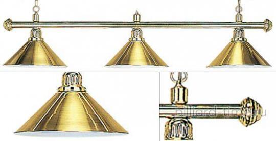 Лампа на три плафона Elegance (золотистая штанга, золотистый плафон D35см)