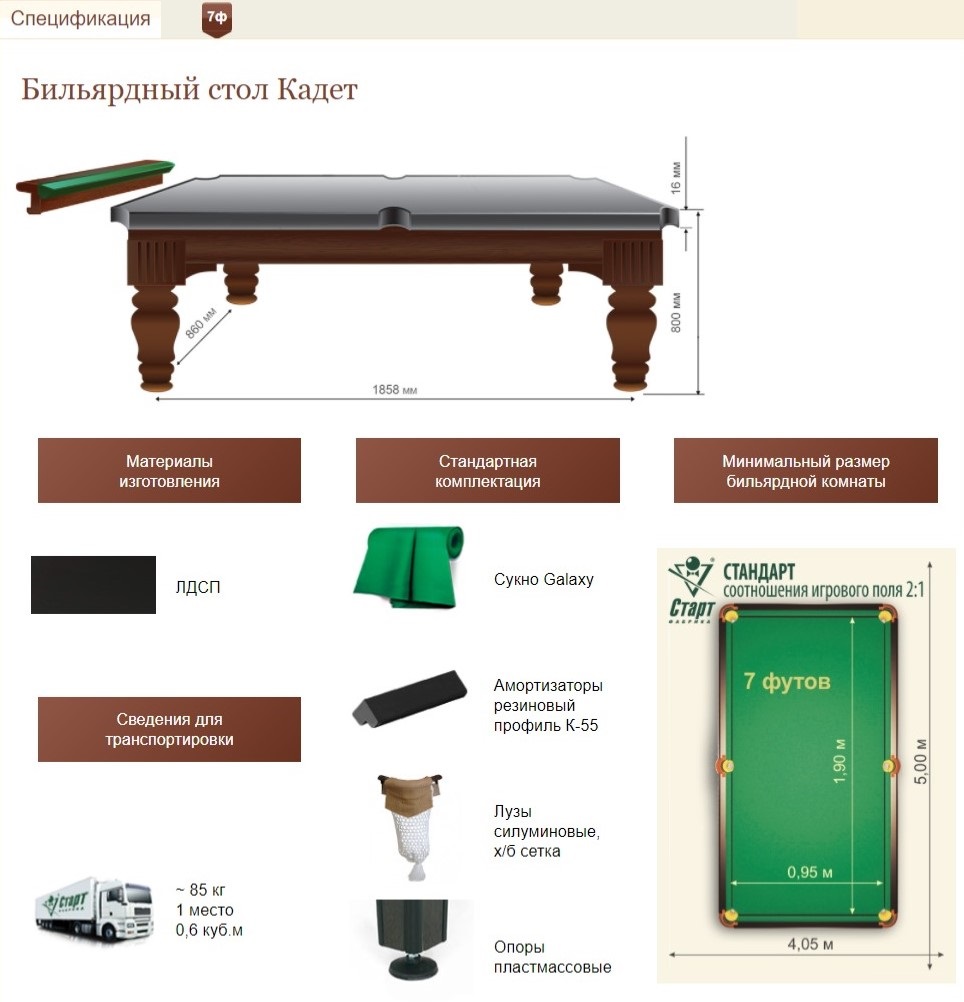 Купить Бильярдный стол Кадет 7 футов для русской пирамиды в Москве | Бильярд  Тайм - Оборудование для бильярда, аксессуары