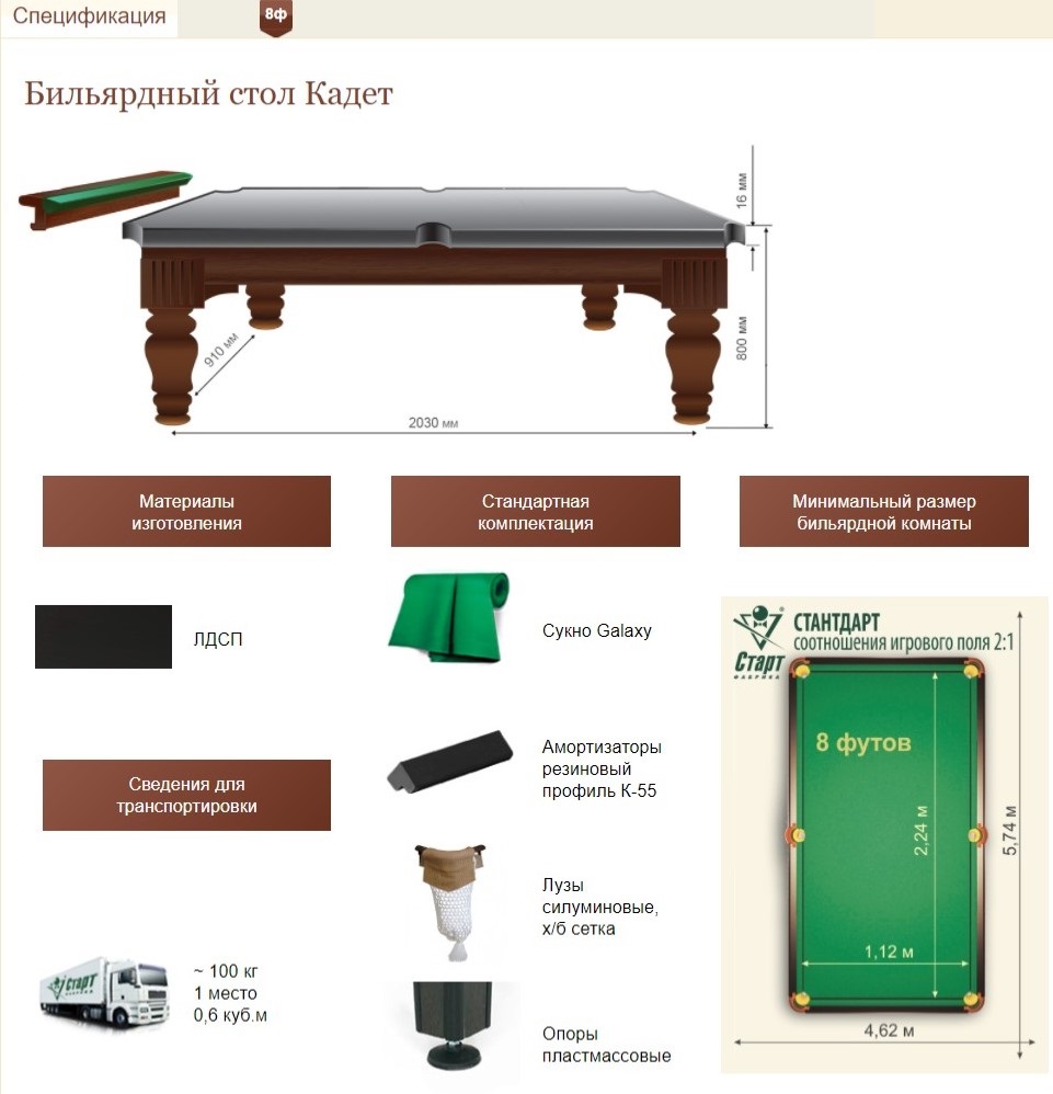 Стол 8 футов размеры бильярдный в метрах