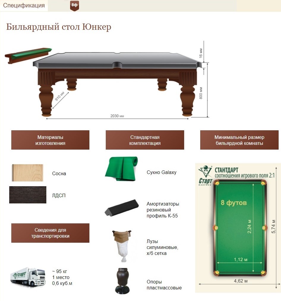 Купить Бильярдный стол для пула Юнкер 8 футов в Москве | Бильярд Тайм -  Оборудование для бильярда, аксессуары